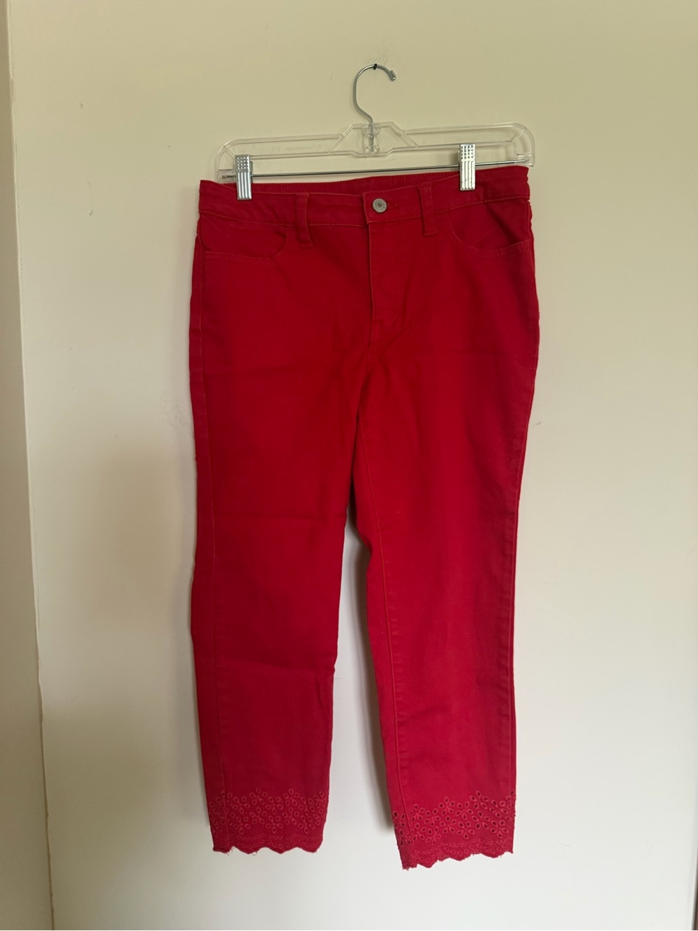 Talbots Red Ankle Jeans with Scalloped Eyelet Hem